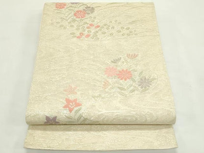平和屋着物＊夏物　六通柄袋帯　秋草文　金糸　正絹　逸品　CABL5249rv
