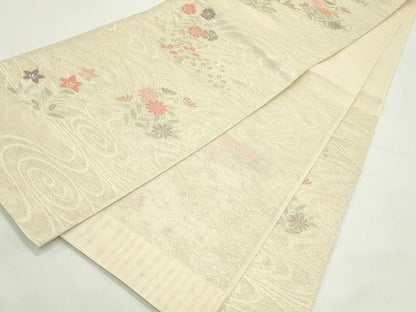 平和屋着物＊夏物　六通柄袋帯　秋草文　金糸　正絹　逸品　CABL5249rv