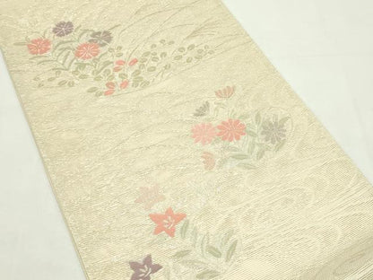 平和屋着物＊夏物　六通柄袋帯　秋草文　金糸　正絹　逸品　CABL5249rv