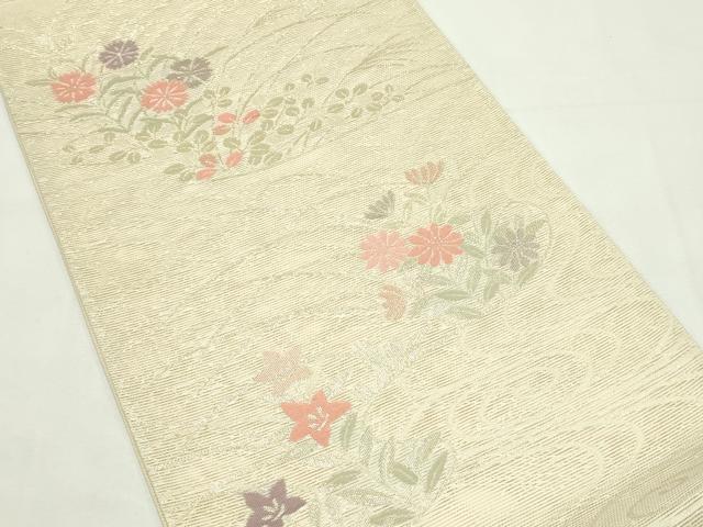 平和屋着物＊夏物　六通柄袋帯　秋草文　金糸　正絹　逸品　CABL5249rv