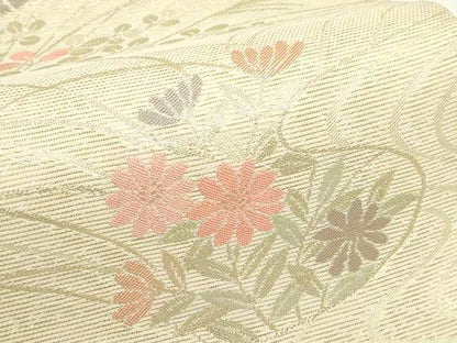 平和屋着物＊夏物　六通柄袋帯　秋草文　金糸　正絹　逸品　CABL5249rv
