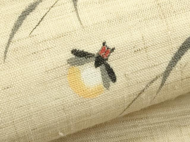平和屋着物＊夏物　九寸名古屋帯　作家物　手描き　枝垂れ柳　蛍　麻　逸品　CABL5256rv