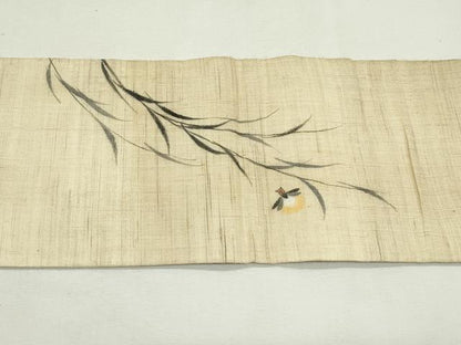 平和屋着物＊夏物　九寸名古屋帯　作家物　手描き　枝垂れ柳　蛍　麻　逸品　CABL5256rv