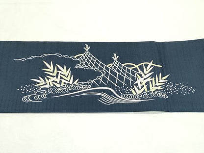 平和屋着物＊夏物　絽塩瀬　九寸名古屋帯　浜松文　金彩　正絹　逸品　CABL5258rv