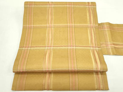 平和屋着物＊夏物　九寸名古屋帯　格子柄　正絹　逸品　CABL5259rv