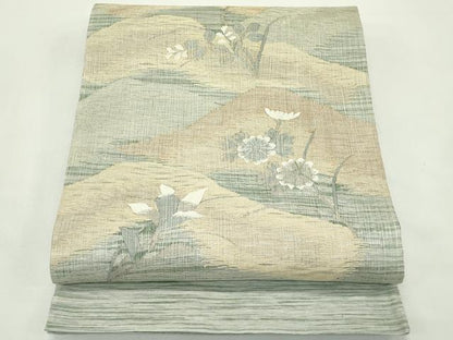 平和屋着物＊夏物　太鼓柄袋帯　すくい織　遠山秋草文　金糸　正絹　逸品　CABL5261rv