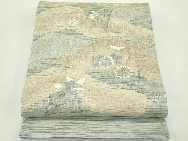 平和屋着物＊夏物　太鼓柄袋帯　すくい織　遠山秋草文　金糸　正絹　逸品　CABL5261rv