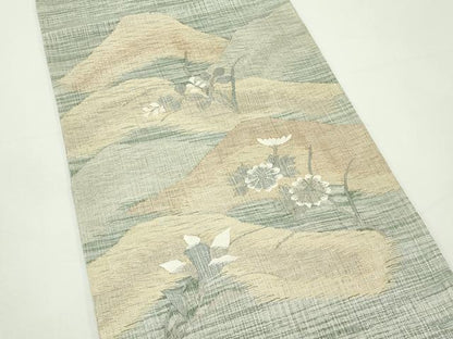 平和屋着物＊夏物　太鼓柄袋帯　すくい織　遠山秋草文　金糸　正絹　逸品　CABL5261rv