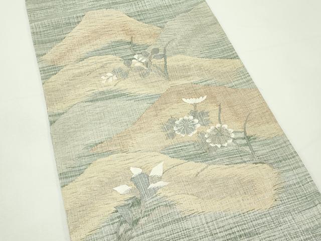 平和屋着物＊夏物　太鼓柄袋帯　すくい織　遠山秋草文　金糸　正絹　逸品　CABL5261rv