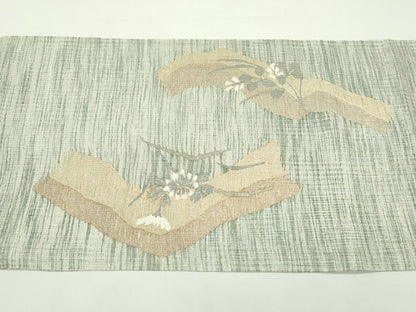 平和屋着物＊夏物　太鼓柄袋帯　すくい織　遠山秋草文　金糸　正絹　逸品　CABL5261rv