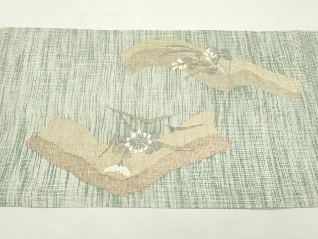 平和屋着物＊夏物　太鼓柄袋帯　すくい織　遠山秋草文　金糸　正絹　逸品　CABL5261rv