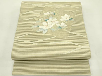 平和屋着物＊夏物　八寸名古屋帯　絽綴れ　色紙草花文　金銀糸　正絹　逸品　CABL5270rv
