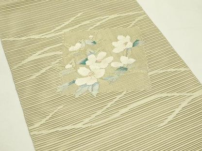 平和屋着物＊夏物　八寸名古屋帯　絽綴れ　色紙草花文　金銀糸　正絹　逸品　CABL5270rv