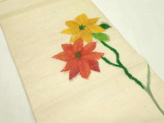 平和屋着物＊夏物　八寸名古屋帯　草花文　正絹　逸品　未使用　CABL5275rv