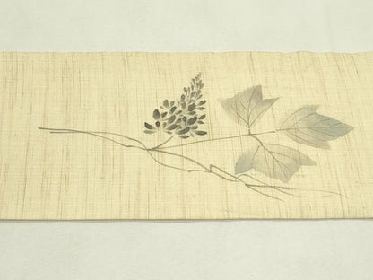 平和屋着物＊夏物　九寸名古屋帯　作家物　手描き　草花文　麻　逸品　CABL5276rv