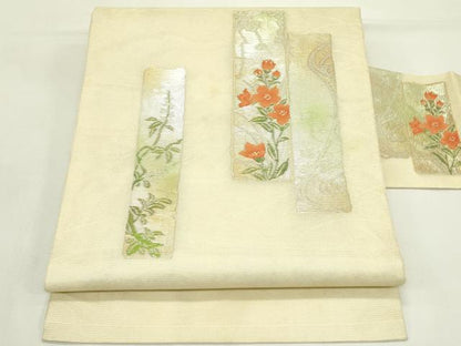 平和屋着物＊夏物　九寸名古屋帯　短冊草花文　金銀糸　正絹　逸品　CABL5277rv
