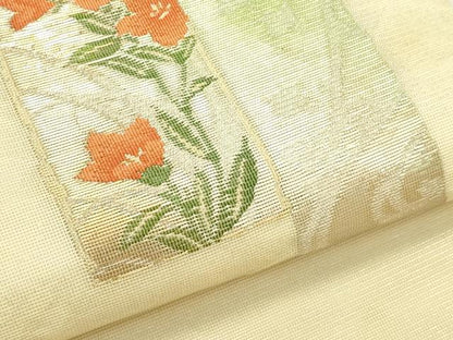 平和屋着物＊夏物　九寸名古屋帯　短冊草花文　金銀糸　正絹　逸品　CABL5277rv