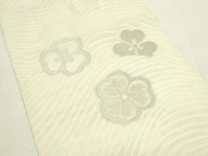 平和屋着物＊夏物　八寸名古屋帯　立波舞花文　銀糸　CABL5283rv