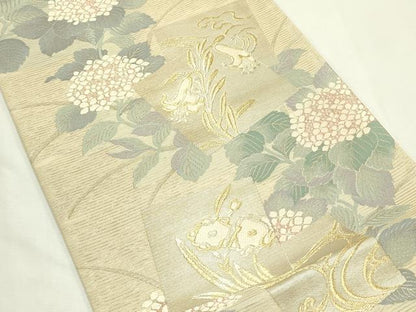 平和屋着物＊夏物　六通柄袋帯　唐織　色紙重ね草花文　紫陽花　いざよい　金銀糸　正絹　逸品　未使用　CABL5292rv
