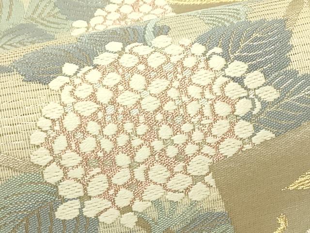 平和屋着物＊夏物　六通柄袋帯　唐織　色紙重ね草花文　紫陽花　いざよい　金銀糸　正絹　逸品　未使用　CABL5292rv