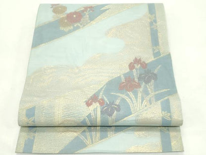 平和屋着物＊夏物　六通柄　本袋帯　菊　杜若　流水文　金糸　正絹　逸品　CABL5295rv