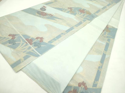 平和屋着物＊夏物　六通柄　本袋帯　菊　杜若　流水文　金糸　正絹　逸品　CABL5295rv