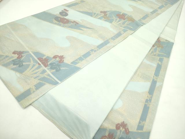 平和屋着物＊夏物　六通柄　本袋帯　菊　杜若　流水文　金糸　正絹　逸品　CABL5295rv