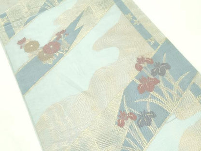 平和屋着物＊夏物　六通柄　本袋帯　菊　杜若　流水文　金糸　正絹　逸品　CABL5295rv