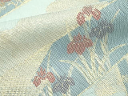 平和屋着物＊夏物　六通柄　本袋帯　菊　杜若　流水文　金糸　正絹　逸品　CABL5295rv