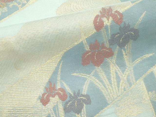 平和屋着物＊夏物　六通柄　本袋帯　菊　杜若　流水文　金糸　正絹　逸品　CABL5295rv