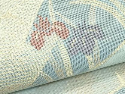 平和屋着物＊夏物　六通柄　本袋帯　菊　杜若　流水文　金糸　正絹　逸品　CABL5295rv