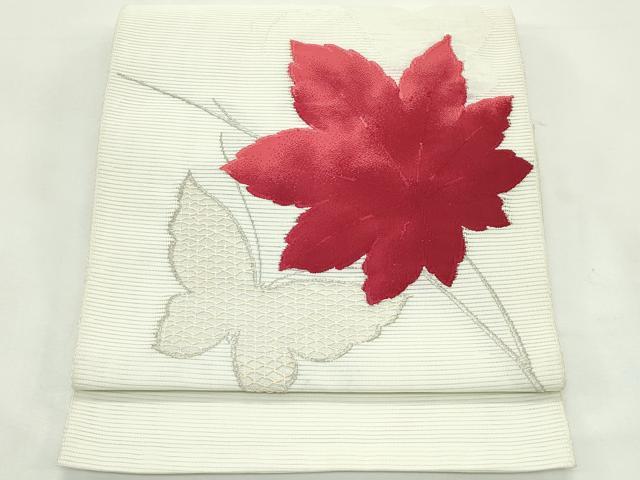 平和屋着物＊夏物　西陣　じゅらく謹製　八寸名古屋帯　絽綴れ　舞蝶楓文　銀糸　CABL5299rv