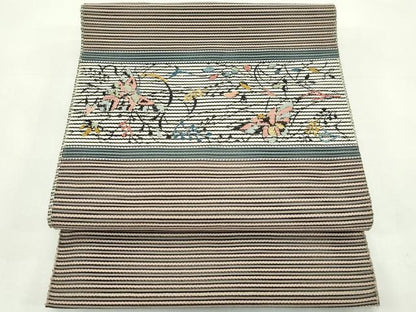 平和屋着物＊夏物　八寸名古屋帯　ロつ　舞蝶草木文　正絹　逸品　CABL5303rv