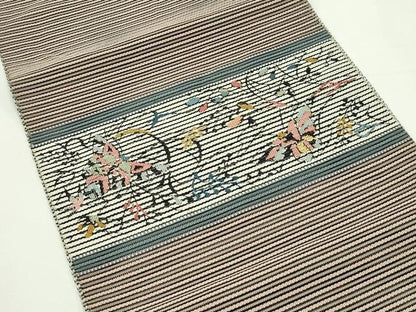 平和屋着物＊夏物　八寸名古屋帯　ロつ　舞蝶草木文　正絹　逸品　CABL5303rv