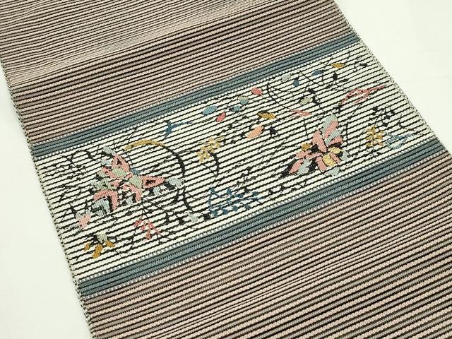 平和屋着物＊夏物　八寸名古屋帯　ロつ　舞蝶草木文　正絹　逸品　CABL5303rv