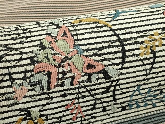 平和屋着物＊夏物　八寸名古屋帯　ロつ　舞蝶草木文　正絹　逸品　CABL5303rv