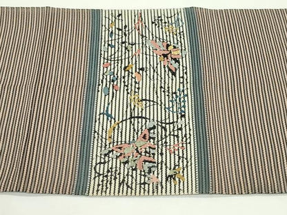 平和屋着物＊夏物　八寸名古屋帯　ロつ　舞蝶草木文　正絹　逸品　CABL5303rv