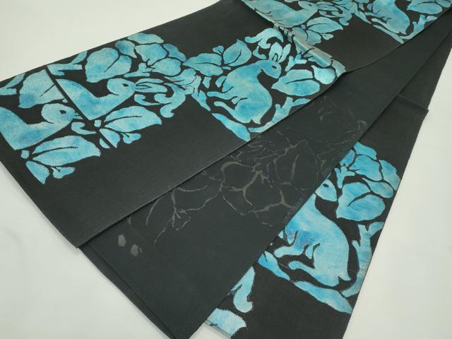 平和屋着物＊夏物　六通柄袋帯　兎　黒地　正絹　逸品　CABL5309rv