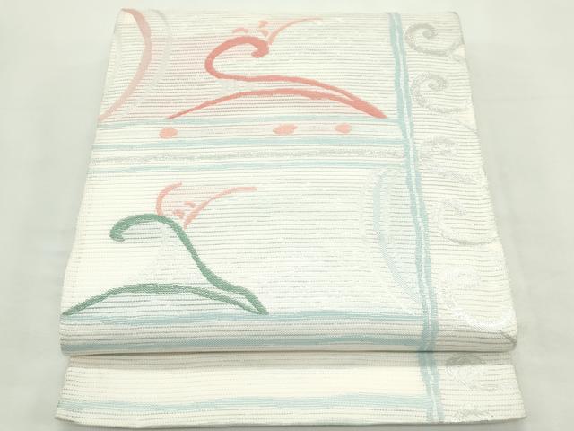 平和屋着物＊夏物　六通柄袋帯　抽象文　銀糸　CABL5312rv