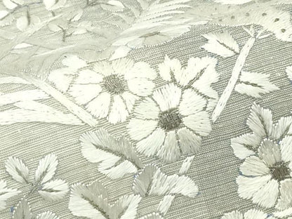 平和屋着物＊夏物　太鼓柄袋帯　紬地　総刺繍　秋草文　銀糸　鈴乃屋扱い　正絹　逸品　未使用　CABL5316rv