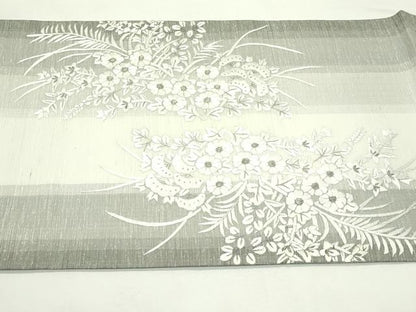 平和屋着物＊夏物　太鼓柄袋帯　紬地　総刺繍　秋草文　銀糸　鈴乃屋扱い　正絹　逸品　未使用　CABL5316rv