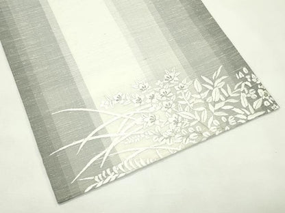 平和屋着物＊夏物　太鼓柄袋帯　紬地　総刺繍　秋草文　銀糸　鈴乃屋扱い　正絹　逸品　未使用　CABL5316rv