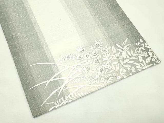 平和屋着物＊夏物　太鼓柄袋帯　紬地　総刺繍　秋草文　銀糸　鈴乃屋扱い　正絹　逸品　未使用　CABL5316rv
