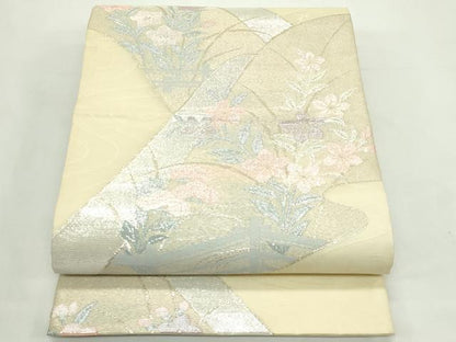 平和屋着物＊夏物　六通柄袋帯　秋草文　銀糸　正絹　逸品　CABL5320rv