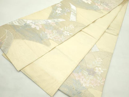 平和屋着物＊夏物　六通柄袋帯　秋草文　銀糸　正絹　逸品　CABL5320rv