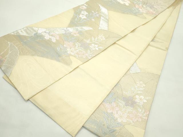 平和屋着物＊夏物　六通柄袋帯　秋草文　銀糸　正絹　逸品　CABL5320rv