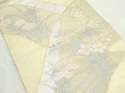 平和屋着物＊夏物　六通柄袋帯　秋草文　銀糸　正絹　逸品　CABL5320rv
