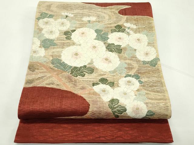 平和屋着物＊夏物　太鼓柄袋帯　すくい織　菊　正絹　逸品　CABL5329rv