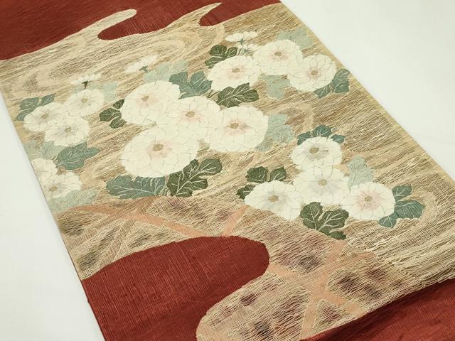 平和屋着物＊夏物　太鼓柄袋帯　すくい織　菊　正絹　逸品　CABL5329rv