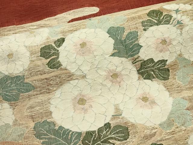 平和屋着物＊夏物　太鼓柄袋帯　すくい織　菊　正絹　逸品　CABL5329rv